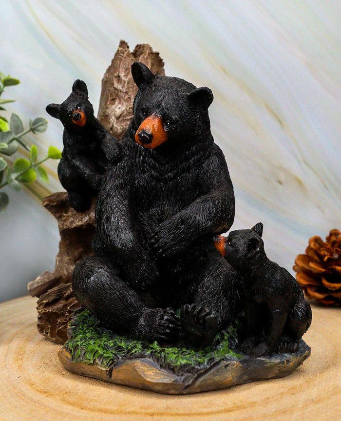 ebros gift Black Bear Mother And Her Cubs In The Woodlands Statue 6"Tall Nature's Nurture