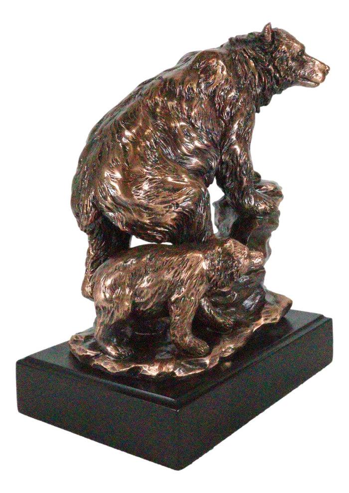 Ebros Gift Black Bear Mother With Cub Climbing Rock Bronze Electroplated Resin Statue 9"H