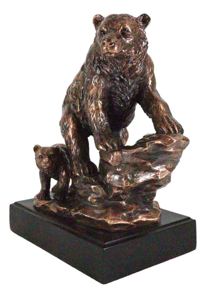 Ebros Gift Black Bear Mother With Cub Climbing Rock Bronze Electroplated Resin Statue 9"H