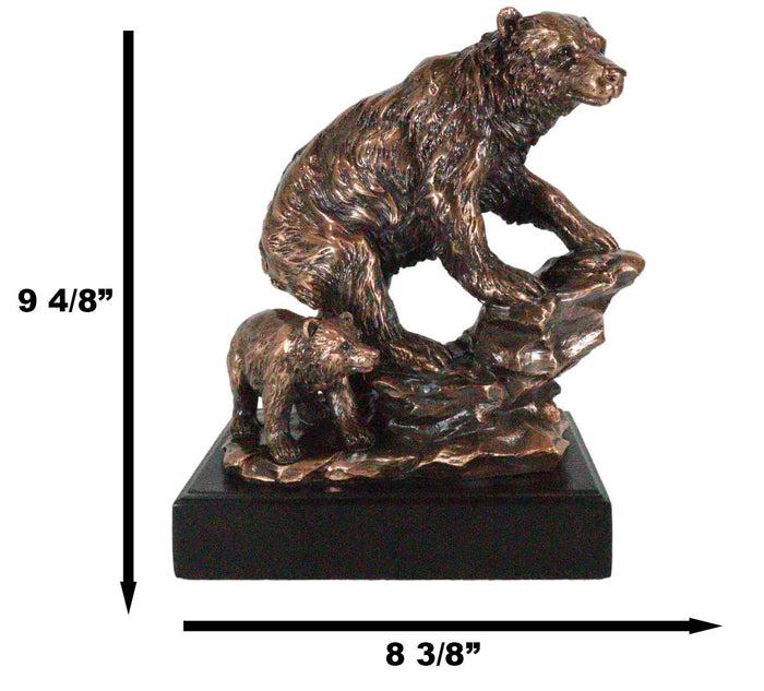 Ebros Gift Black Bear Mother With Cub Climbing Rock Bronze Electroplated Resin Statue 9"H