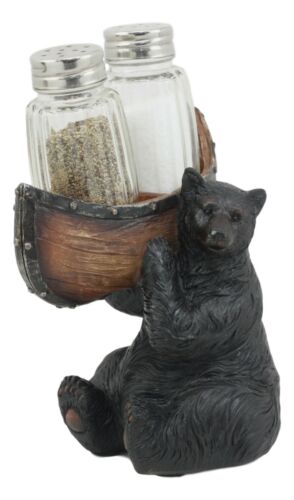 ebros gift Black Bear Salt and Pepper Shakers Set 5"H Papa Bear Carrying A Canoe Statue
