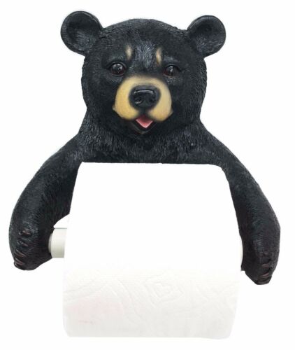 Ebros Gift Black Bear Toilet Paper And Hand Towel Holder Set Whimsical Bear Bathroom Decors