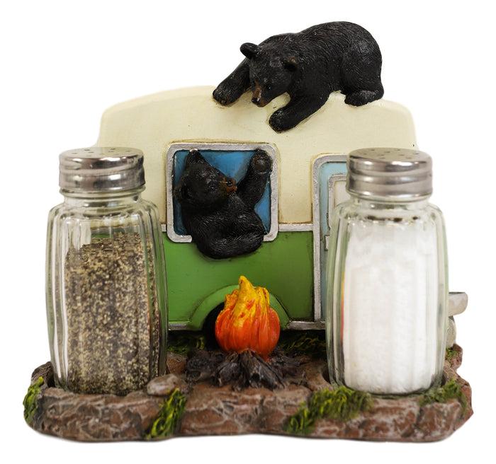 Ebros Gift Black Bears On Caravan By Bonfire Salt Pepper Shakers & Napkin Holder Figurine