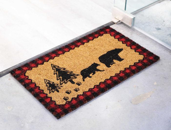Ebros Gift Black Bears On Pine Forest Trail Coir Coconut Fiber Floor Mat Doormat 29"X17"