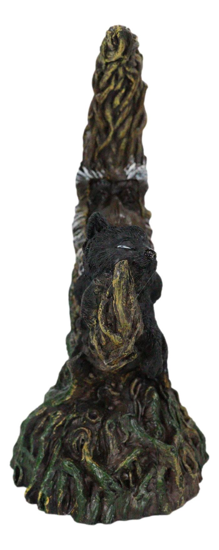 Ebros Gift Black Cat Sitting On Crescent Greenman Tree Moon Figurine With LED Night Light