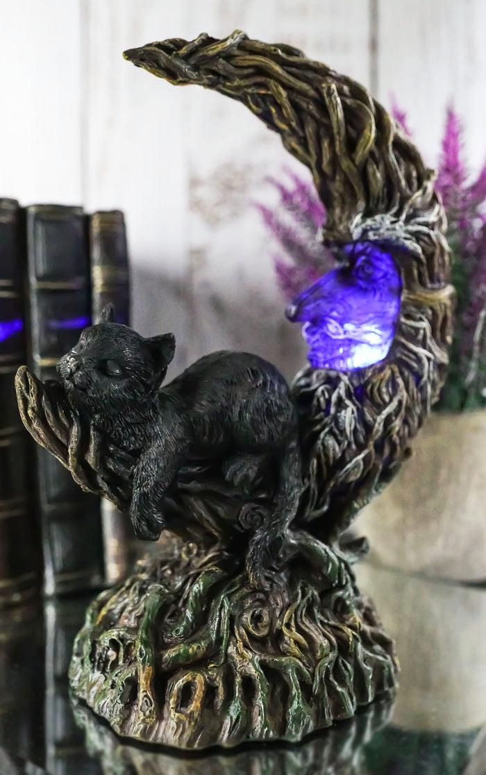 ebros gift Black Cat Sitting On Crescent Greenman Tree Moon Figurine With LED Night Light