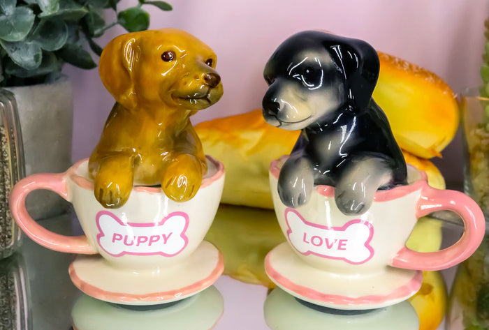 ebros gift Black Chocolate Teacup Dachshund Puppies Puppy Love Ceramic Salt Pepper Shakers