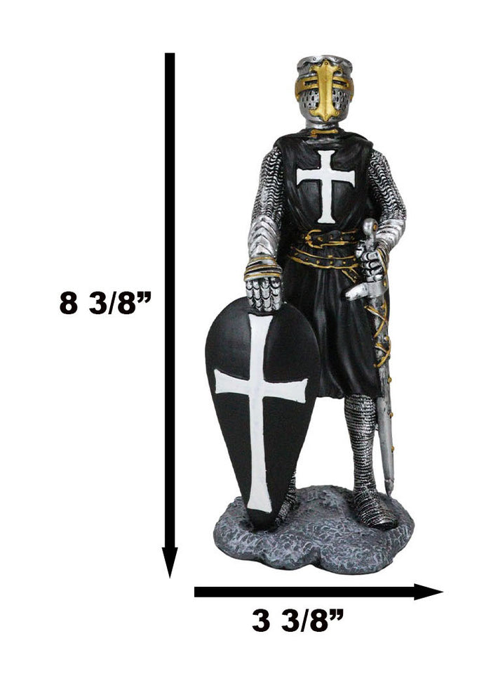 Ebros Gift Black Cloak Medieval Crusader Swordsman With Shield Of Faith Knight Figurine