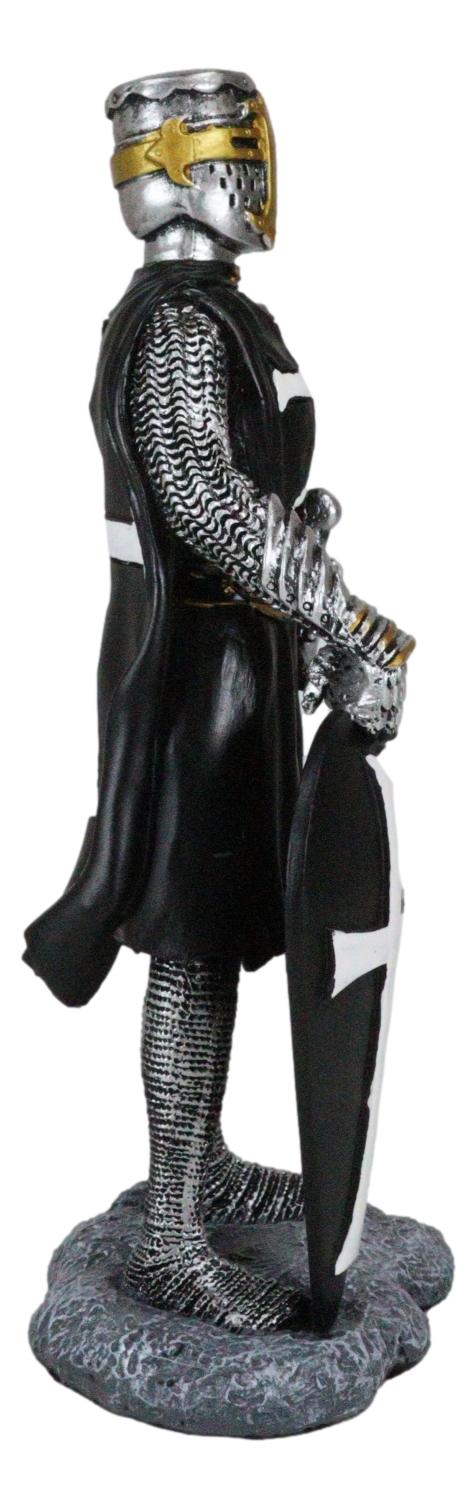 Ebros Gift Black Cloak Medieval Crusader Swordsman With Shield Of Faith Knight Figurine