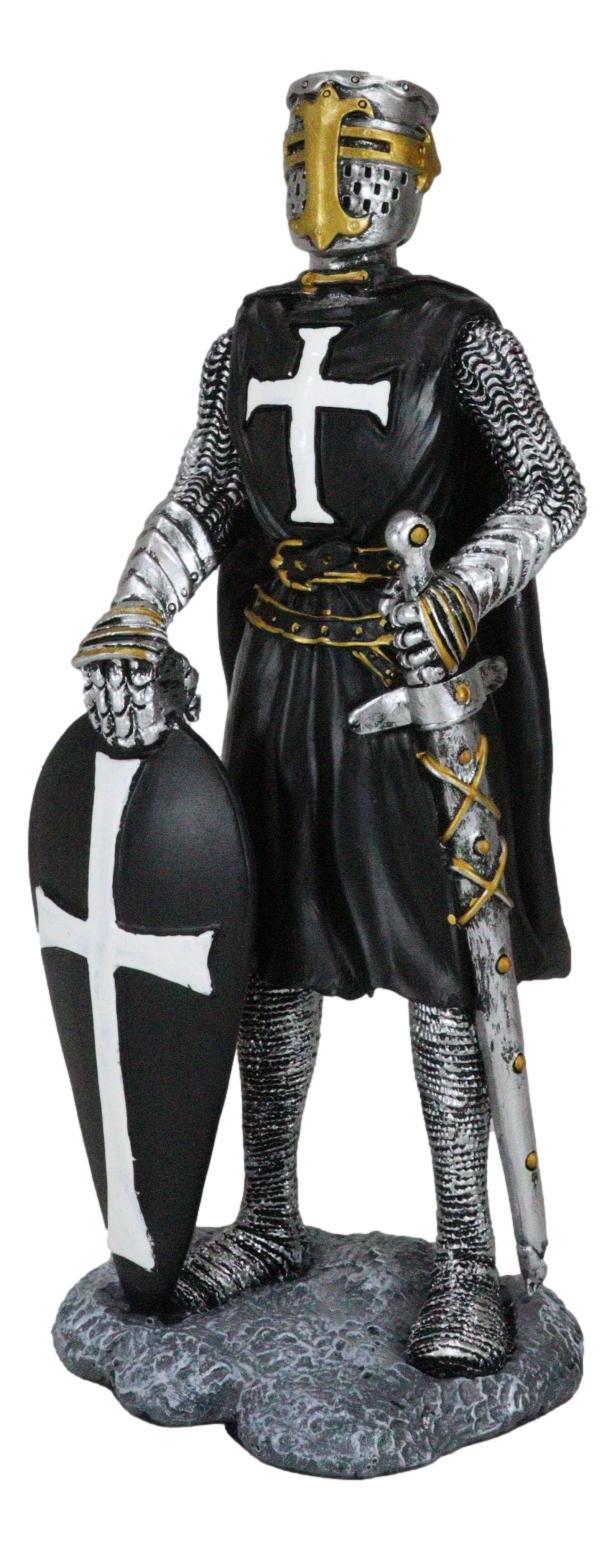 Ebros Gift Black Cloak Medieval Crusader Swordsman With Shield Of Faith Knight Figurine