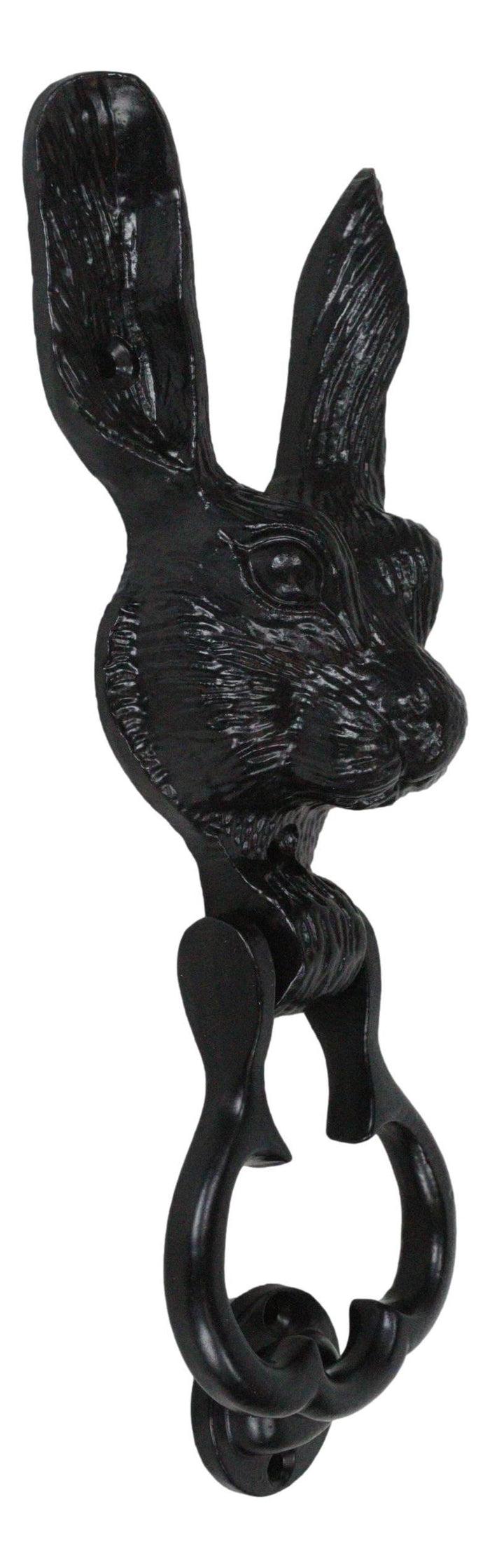Ebros Gift Black Coated Metal Rustic Whimsical Animal Bunny Rabbit Door Knocker Plaque