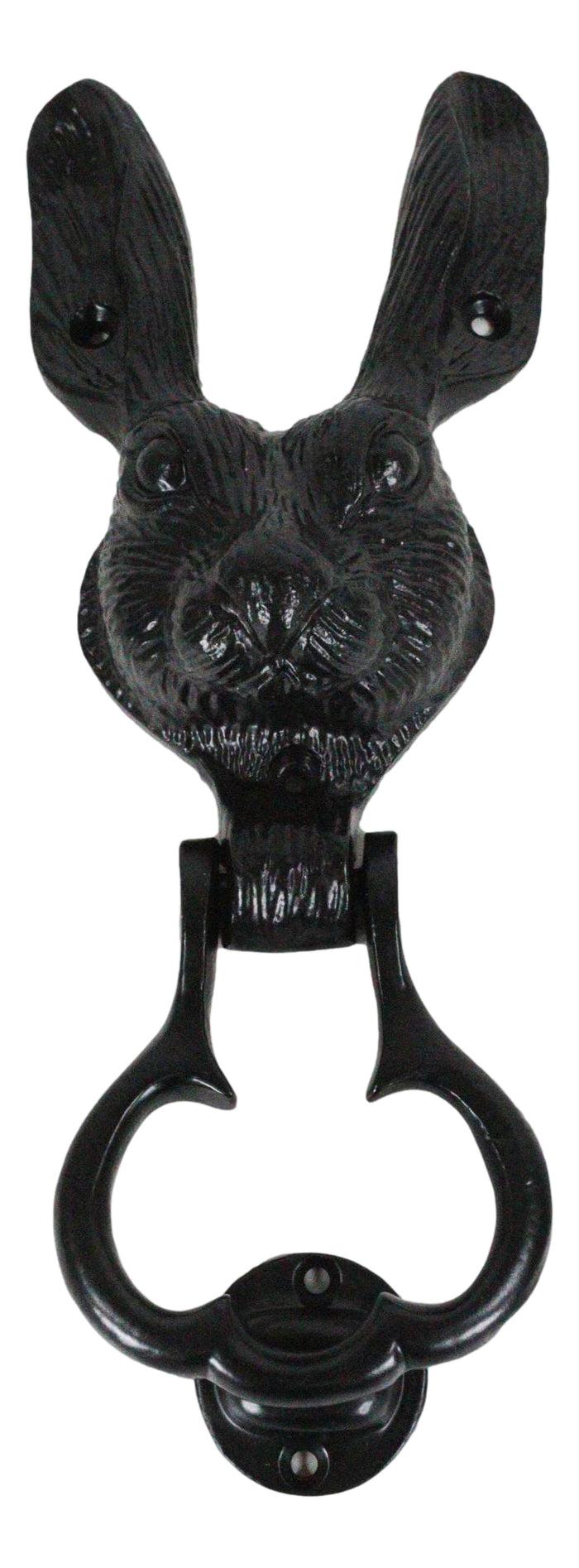 Ebros Gift Black Coated Metal Rustic Whimsical Animal Bunny Rabbit Door Knocker Plaque