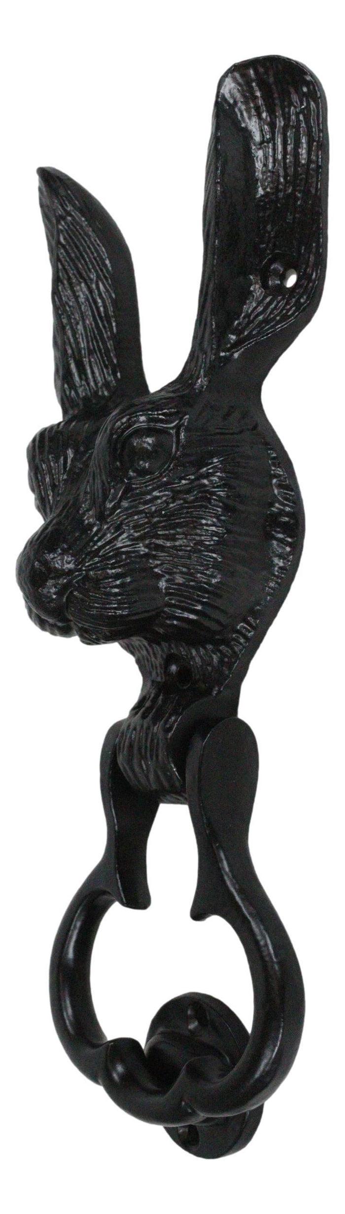 Ebros Gift Black Coated Metal Rustic Whimsical Animal Bunny Rabbit Door Knocker Plaque