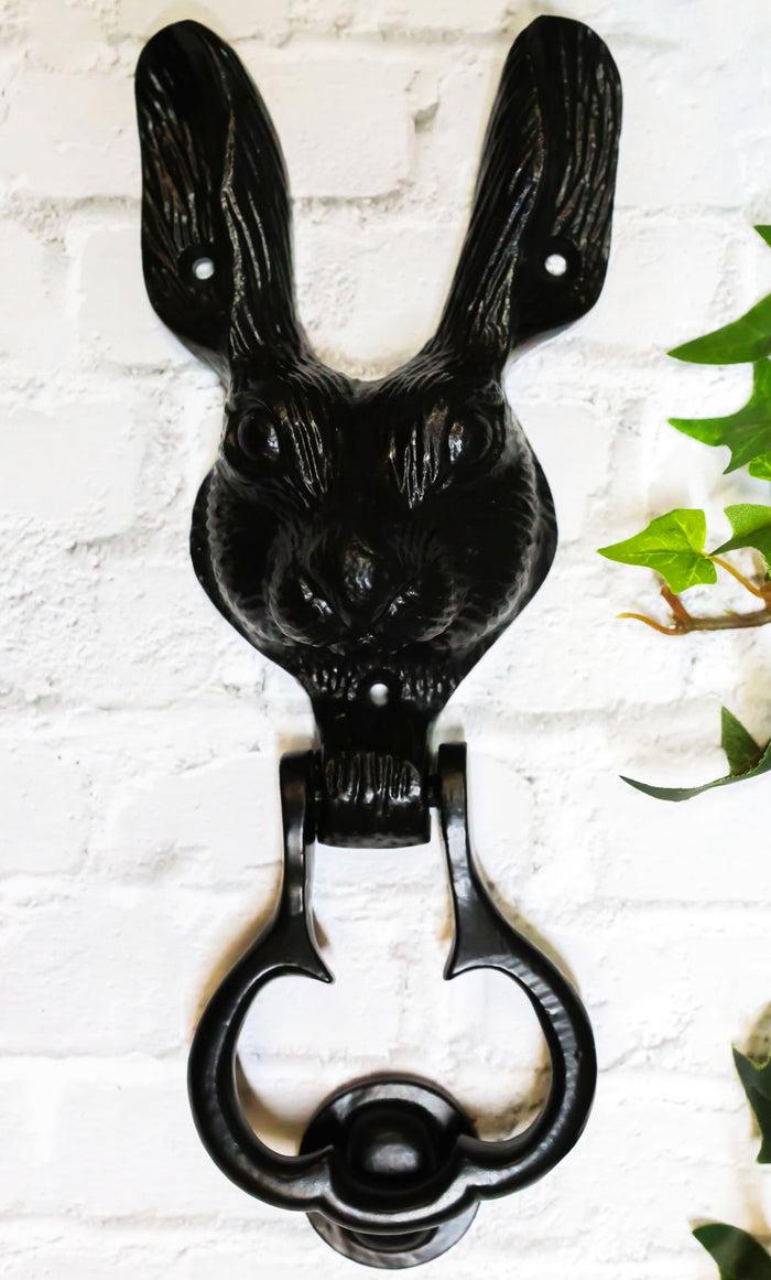 ebros gift Black Coated Metal Rustic Whimsical Animal Bunny Rabbit Door Knocker Plaque