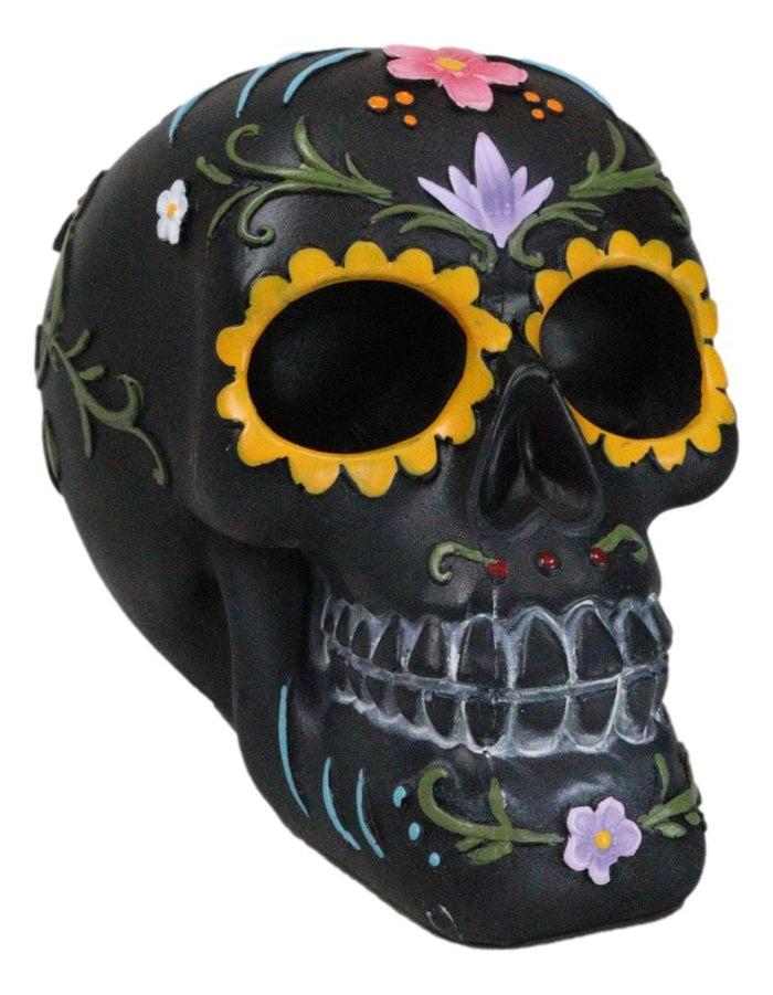 ebros gift Black Day of The Dead Colorful Sunflowers Floral Blooms Sugar Skull Figurine