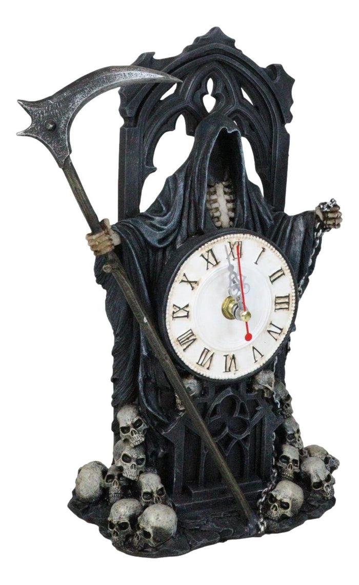 Ebros Gift Black Death Grim Reaper With Scythe Time Waits For No Man Table Clock Figurine