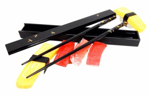 ebros gift Black Dragonfly Tombo Design Lacquered Chopstick Set With Travel Storage Case