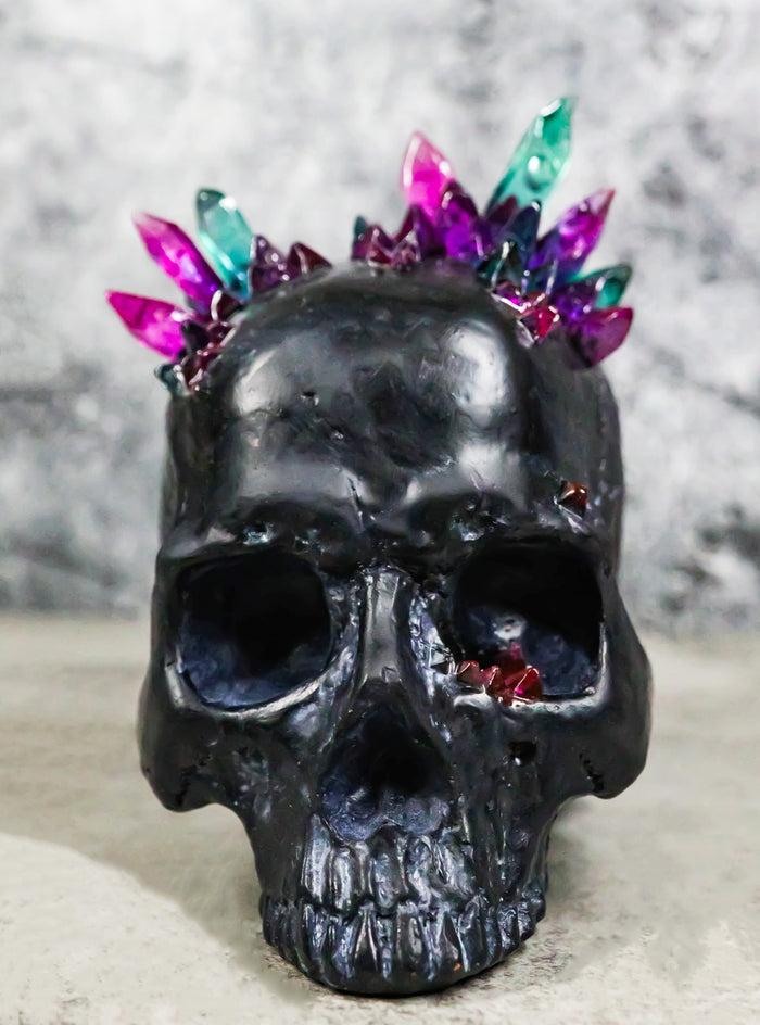 ebros gift Black Gothic Macabre Spiky Two Tones Crystal Cavern Mine Cranium Skull Figurine