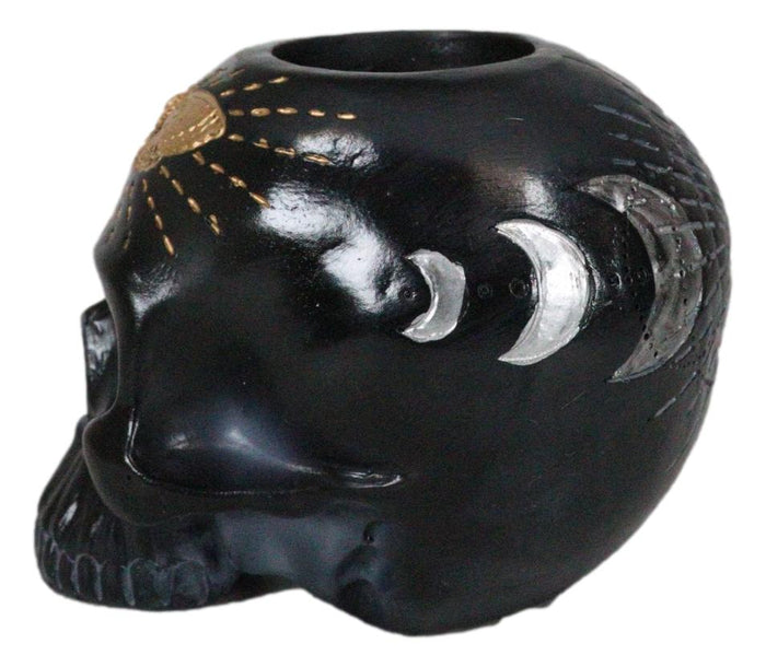 Ebros Gift Black Gothic Skull Skeleton With Golden Butterfly And Evil Eye Candle Holder