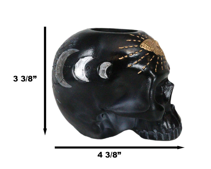 Ebros Gift Black Gothic Skull Skeleton With Golden Butterfly And Evil Eye Candle Holder