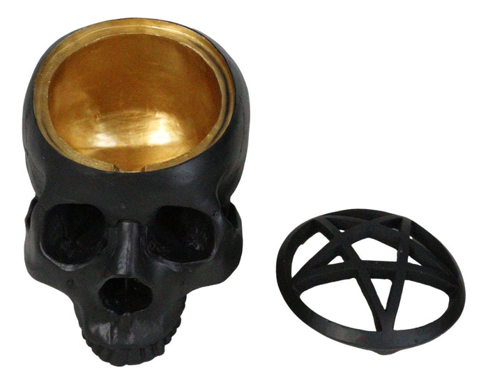 Ebros Gift Black Holy Grail Talisman Pentagram Witch Skull Decorative Trinket Box Figurine