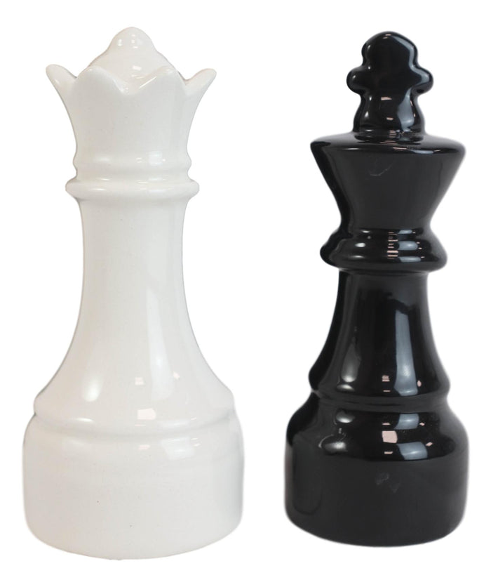 Ebros Gift Black King And White Queen Checkmate Chess Ceramic Salt And Pepper Shakers Set
