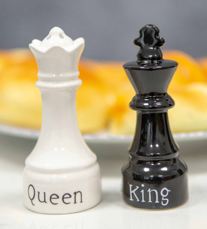 ebros gift Black King And White Queen Checkmate Chess Ceramic Salt And Pepper Shakers Set