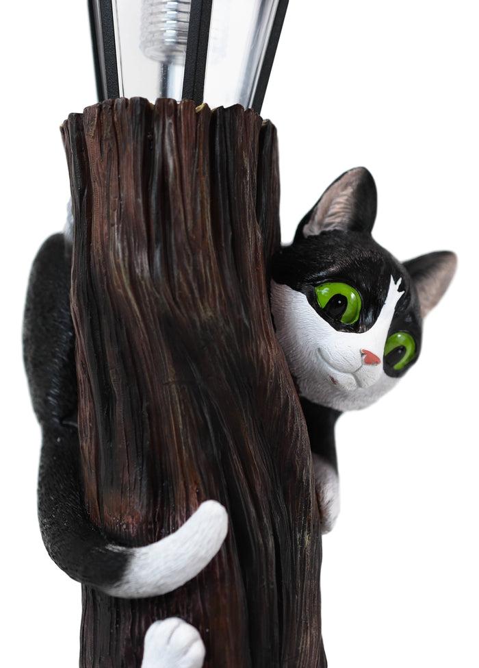 Ebros Gift Black Kitten Cats By Garden Tree Outpost Statue With Solar LED Lantern Light
