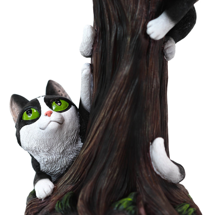Ebros Gift Black Kitten Cats By Garden Tree Outpost Statue With Solar LED Lantern Light