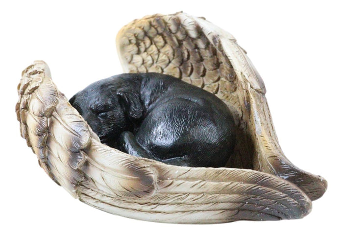 Ebros Gift Black Labrador Retriever Puppy Dogs Sleeping On Angel Wings Memorial Figurine