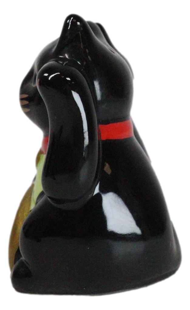 Ebros Gift Black Lucky Fortune Japanese Maneki Neko Cats Ceramic Salt Pepper Shakers Set
