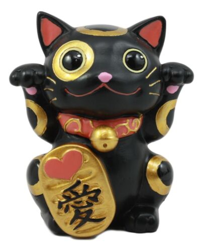 Ebros Gift Black Maneki Neko Cat Collector Figurine Japanese Lucky Cat Charm Mao Mao Kitten