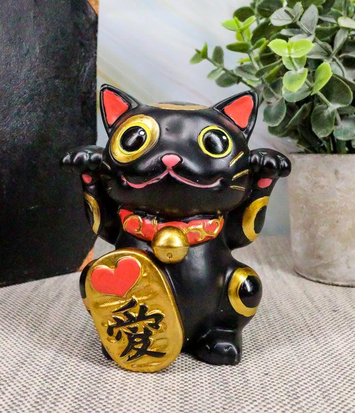 ebros gift Black Maneki Neko Cat Collector Figurine Japanese Lucky Cat Charm Mao Mao Kitten