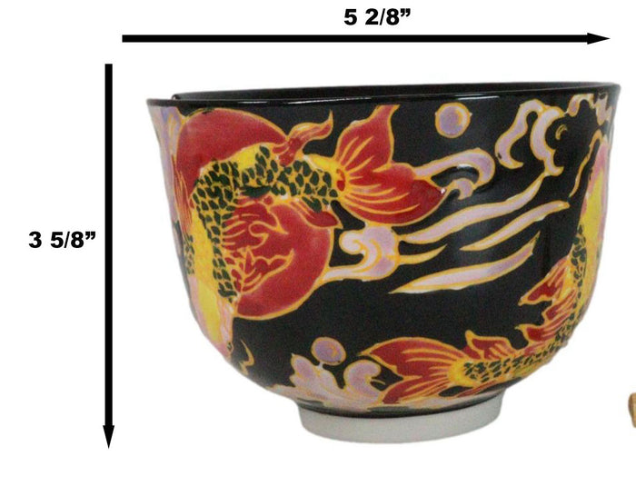 Ebros Gift Black Oriental Koi Fishes Ceramic Donburi Ramen Soup Bowl With Chopsticks Set