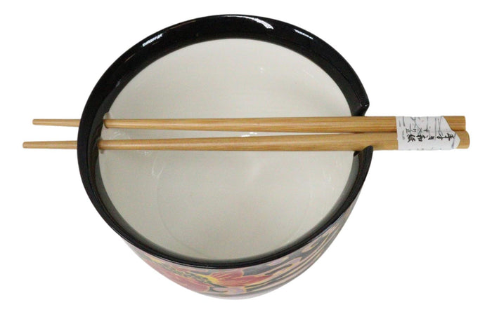 Ebros Gift Black Oriental Koi Fishes Ceramic Donburi Ramen Soup Bowl With Chopsticks Set