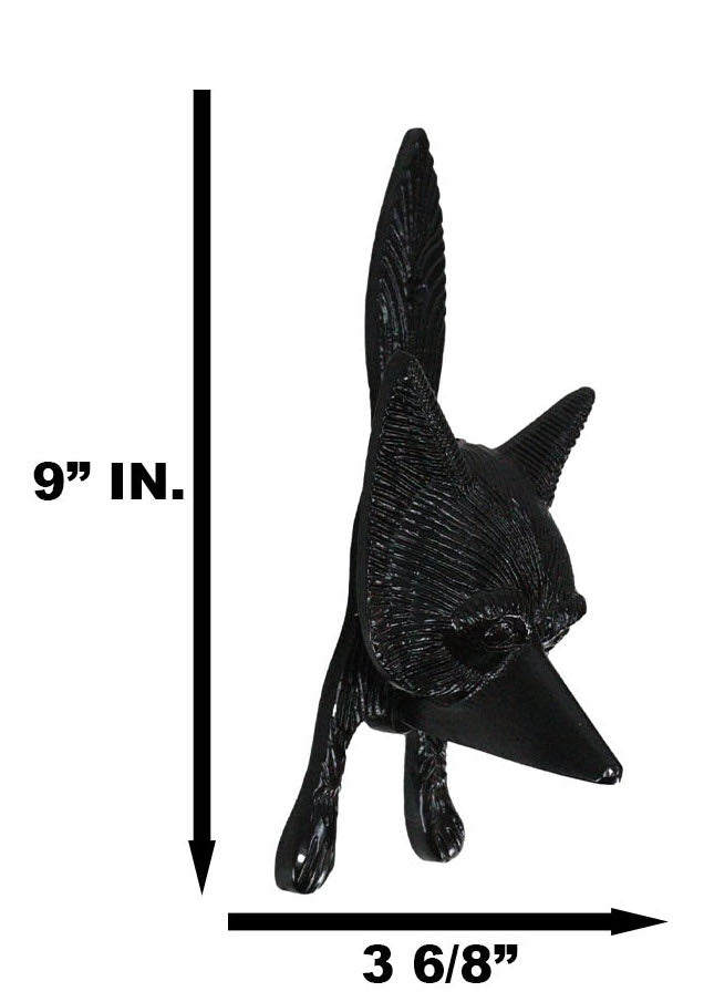 Ebros Gift Black Powder Cast Iron Rustic Whimsical Animal Chibi Fox Door Knocker Plaque