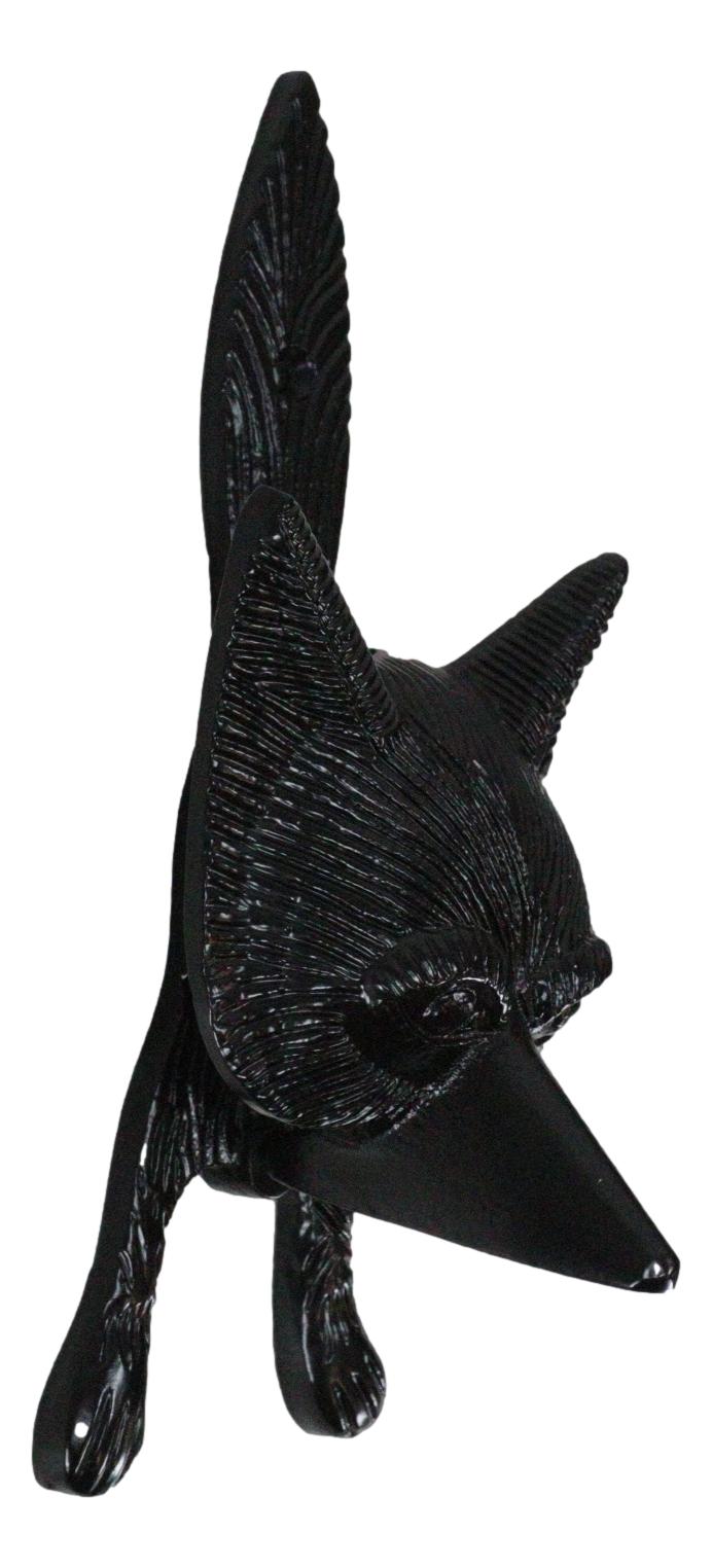 Ebros Gift Black Powder Cast Iron Rustic Whimsical Animal Chibi Fox Door Knocker Plaque