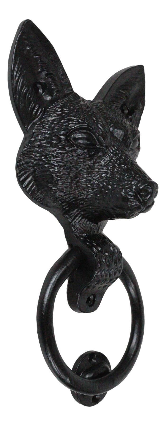 Ebros Gift Black Powder Coated Metal Rustic Whimsical Animal Sly Fox Door Knocker Plaque