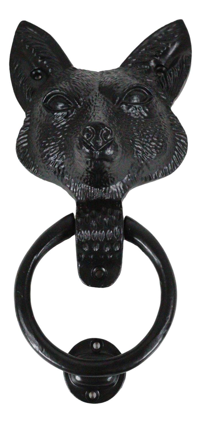 Ebros Gift Black Powder Coated Metal Rustic Whimsical Animal Sly Fox Door Knocker Plaque