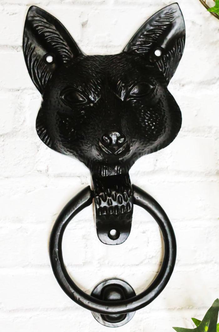 ebros gift Black Powder Coated Metal Rustic Whimsical Animal Sly Fox Door Knocker Plaque