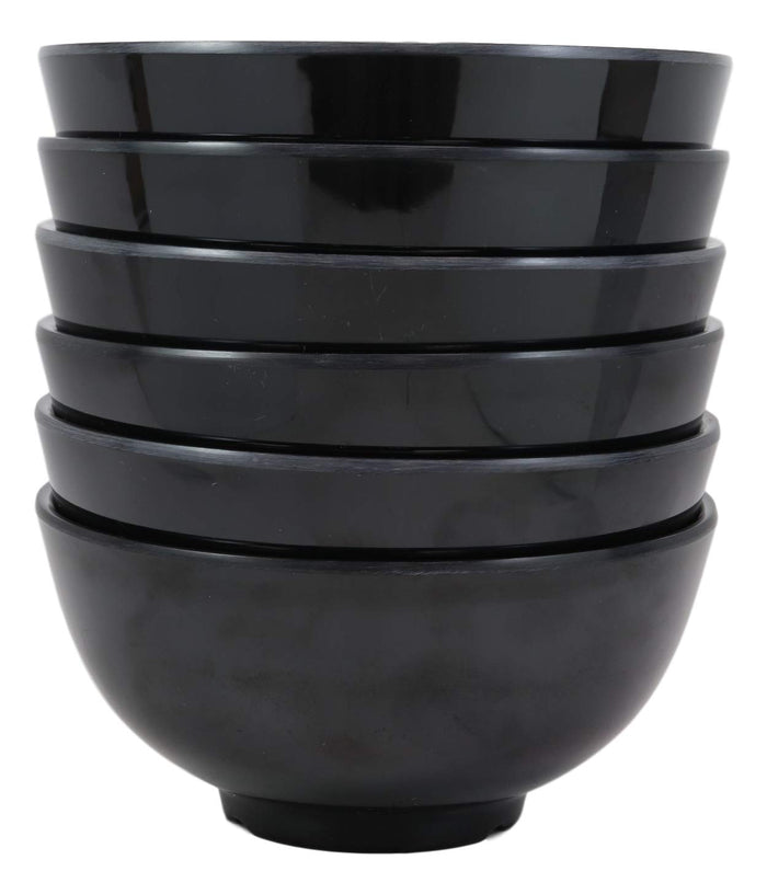 Ebros Gift Black Smooth Melamine Large Deep Round Bowls 48oz For Ramen Salad Soup Pack Of 6