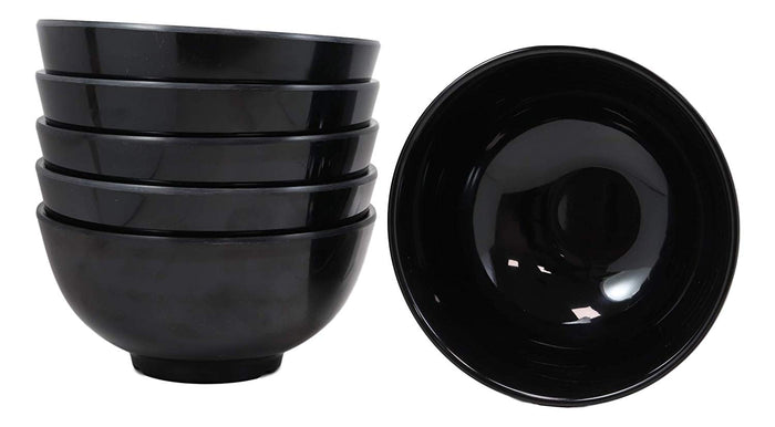 ebros gift Black Smooth Melamine Large Deep Round Bowls 48oz For Ramen Salad Soup Pack of 6