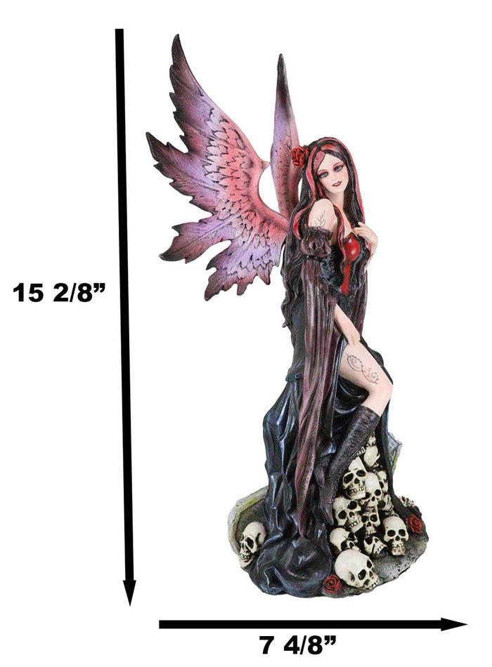 Ebros Gift Black Sorceress Skulls Fairy With Red Rose Standing On Tombstone Figurine 15"H