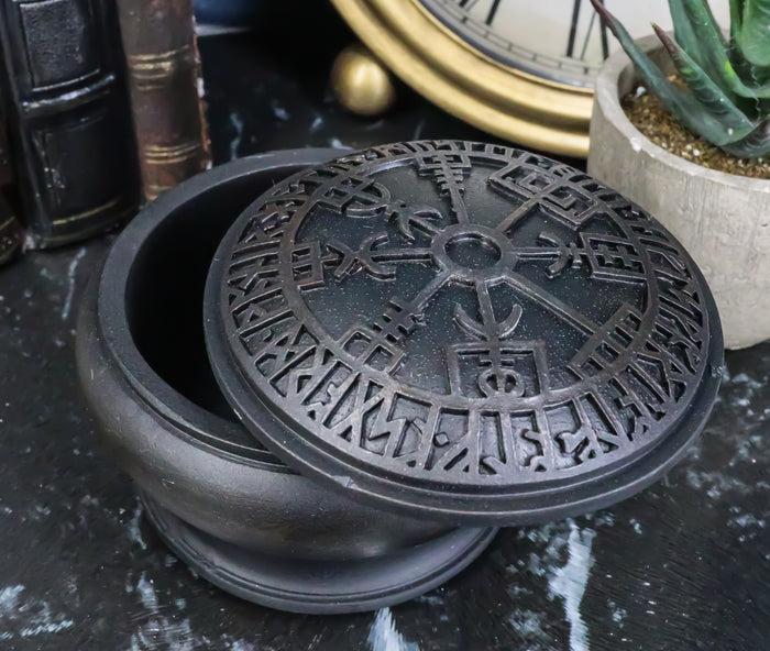ebros gift Black Thor Mjolnir Hammer Rune Compass Vegvisir Decorative Jewelry Box Figurine
