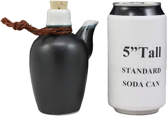 Ebros Gift Black Traditional Japanese Soy Sauce Dispenser Flask 6oz Tenmoku Porcelain Set