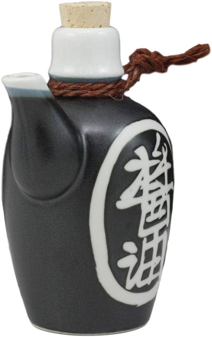 Ebros Gift Black Traditional Japanese Soy Sauce Dispenser Flask 6oz Tenmoku Porcelain Set