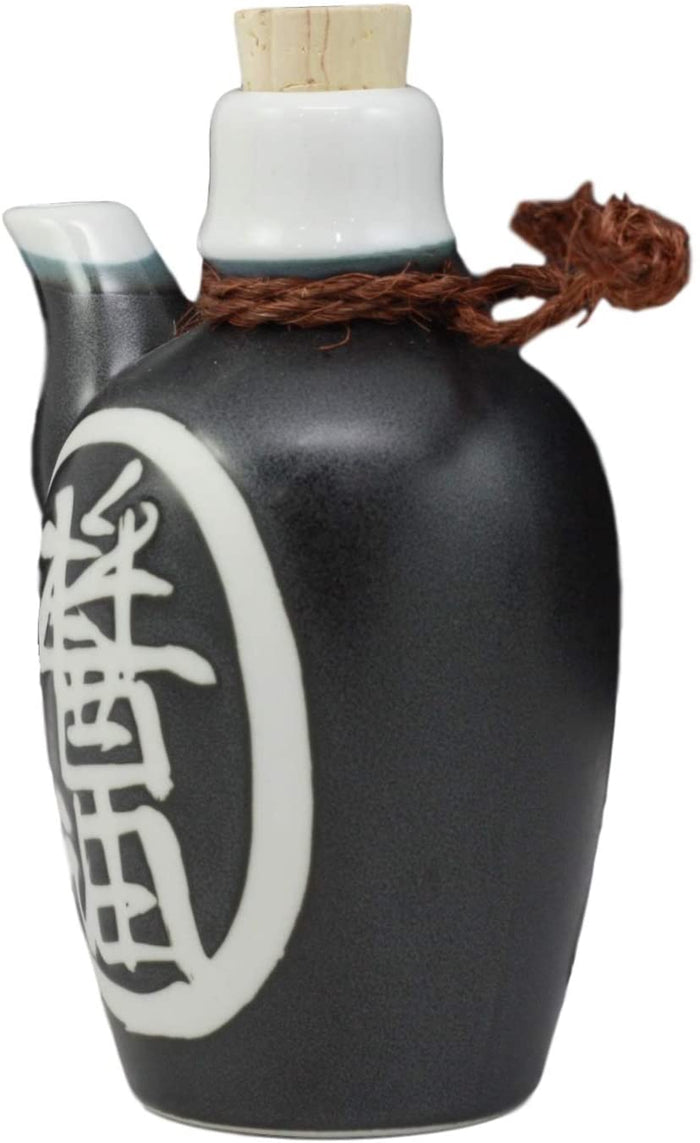 Ebros Gift Black Traditional Japanese Soy Sauce Dispenser Flask 6oz Tenmoku Porcelain Set