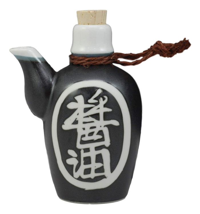 ebros gift Black Traditional Japanese Soy Sauce Dispenser Flask 6oz Tenmoku Porcelain Set