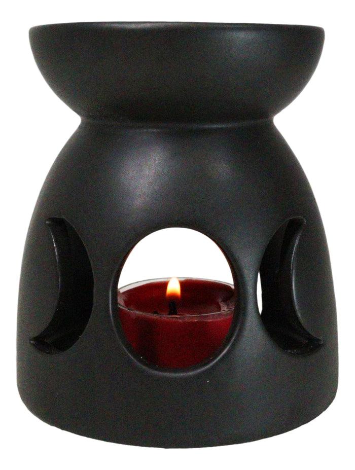 Ebros Gift Black Wicca Triple Goddess Moons Ceramic Votive Candle Essential Oil Warmer