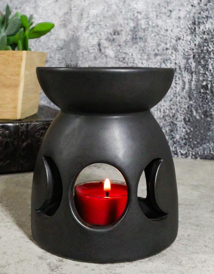 ebros gift Black Wicca Triple Goddess Moons Ceramic Votive Candle Essential Oil Warmer